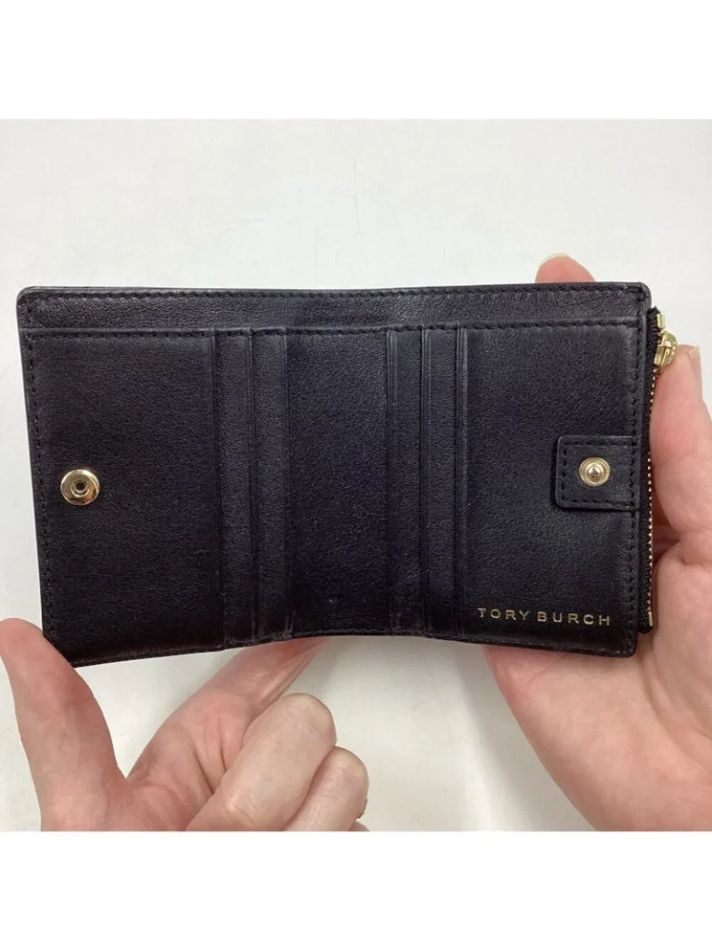 Tory Burch Robinson Mini Wallet Tortoise Patent Leather Bi-Fold Zip Pocket